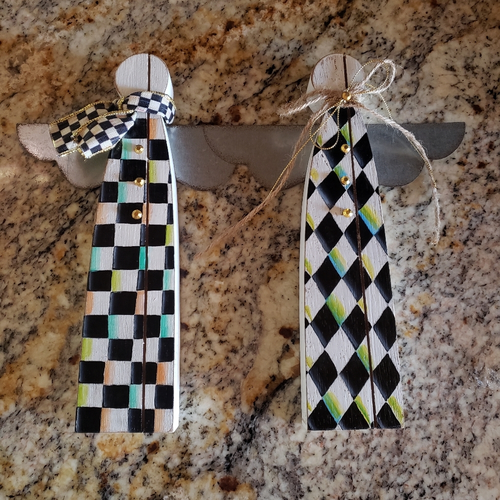Set of 2 Hand Painted Angel's with Authentic MacKenzie-Child ribbon
